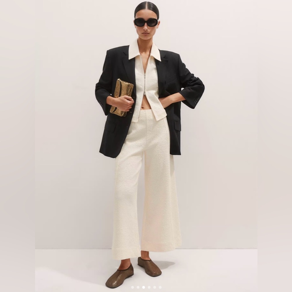 ME+EM 2 NWT Textured Ponte Crop Wide-Leg Pant Jersey Trouser Coord Cream Ivory